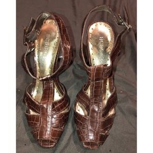 BCB Girls Women's Brown Gold Peep Toe Strappy Heels 7 M Edda